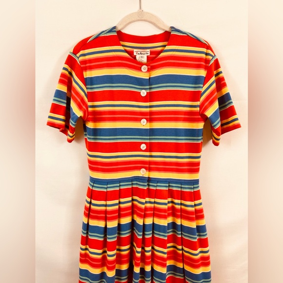 Vintage Talbots Striped Button Front Short Sleeve Dress Pleated Skirt Sm… - Picture 2 of 7